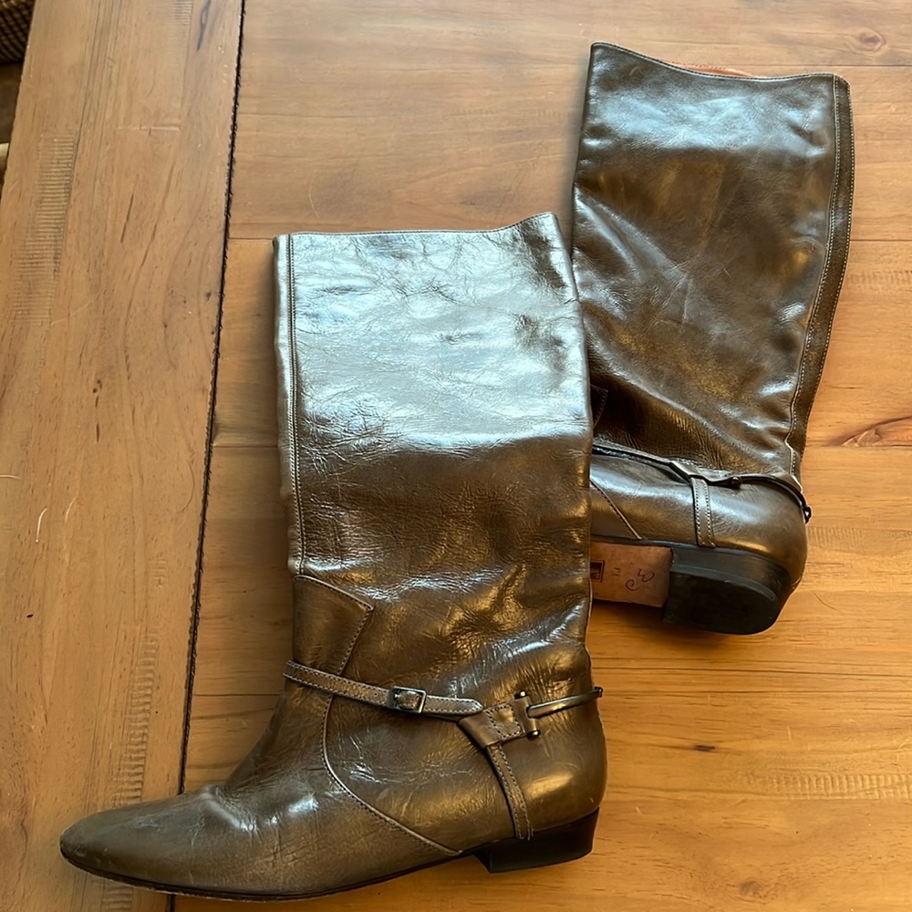 Frye Harness Boots Olive grey low heel leather
